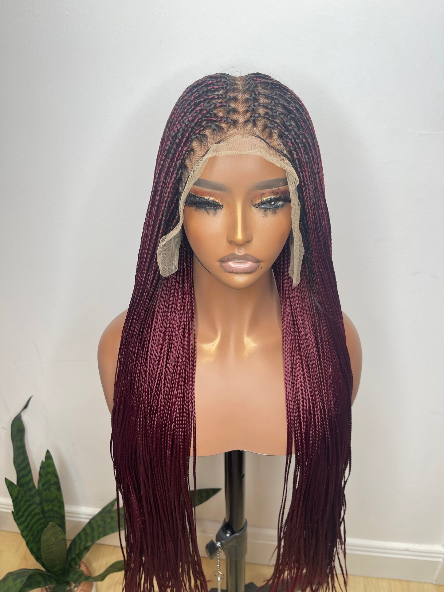 Burgundy curly braided wig